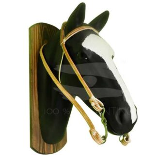Cabeza De Caballo Con Juego Cabezada, Freno y Rienda En Cuero Crudo Fino