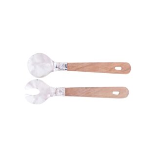 Juego De Cuchara y Tenedor Artesanal En Madera y Alpaca