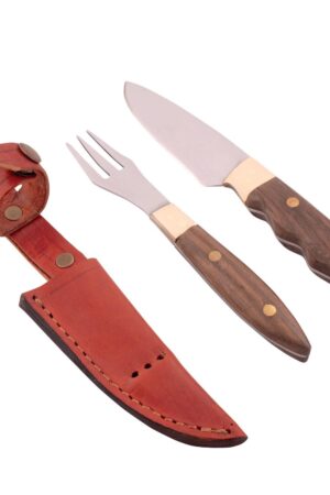 Juego Trinchar Doble Madera 9Cm Acero Inox Vaina Vaqueta