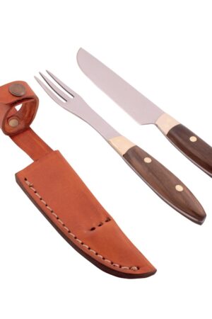 Juego Trinchar Doble Madera 11Cm Acero Inox Vaina Vaqueta