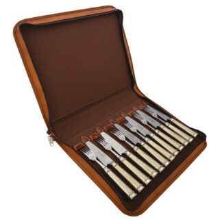 Juego De Cubiertos En Alpaca con Estuche de Cuero