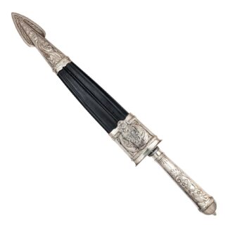 Cuchillo Criollo Alpaca Labrado 28 Cm Acero Carbono Vaina De Alpaca y Cuero