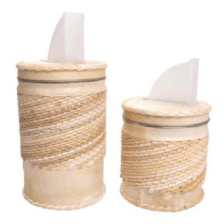 Yerbera y Azucarera De Acero Inox Forrado En Cuero Crudo Trenzado