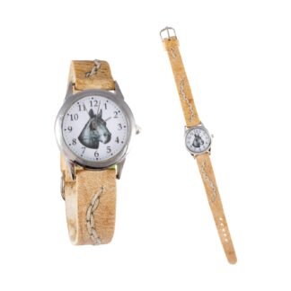 Reloj Malla partida de cuero crudo con tejido de borde para dama