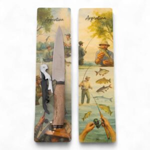 Cuchillo inoxidable sin vaina cabo madera artesanal y destapador