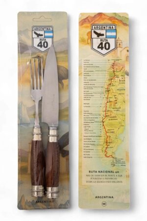 Juego de Cuchillo y Tenedor inoxidable Cabo de Madera y Alpaca PAMPEANA en Blister