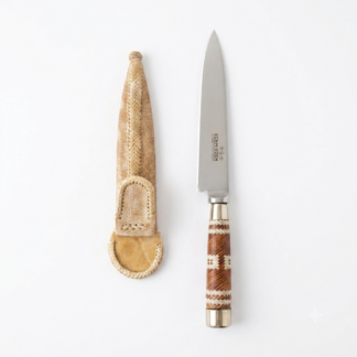 Cuchillo Trenzado Fino y Alpaca 14Cm Acero Inox Vaina Cuero Crudo