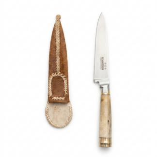 Cuchillo De Hueso y Alpaca 14 Cm Acero Inox Vaina Cuero Crudo