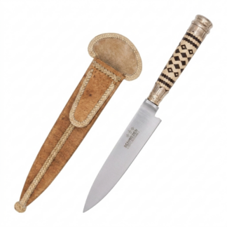 Cuchillo Trenzado Fino Premium 14Cm Acero Inox Vaina Cuero Crudo Fino