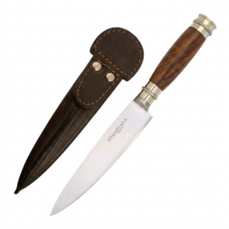 Cuchillo Madera Y Alpaca 2 Virolas Soaje Pampeana, Vaina De Cuero Vaqueta