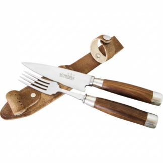 Juego de Tenedor y Cuchillo SCHMEIDEN en vaina de cuero crudo